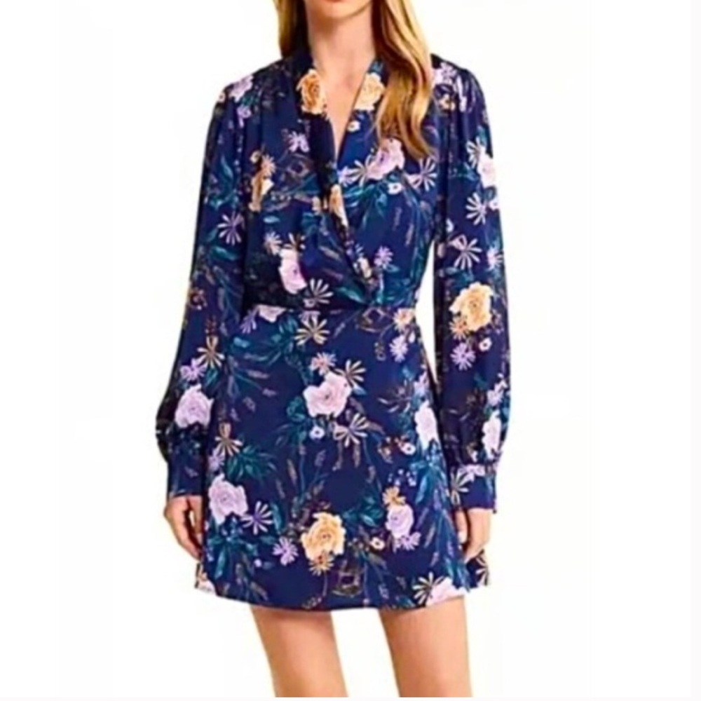 LOST + WANDER EVA Floral Long Sleeve Wrap Dress size small navy